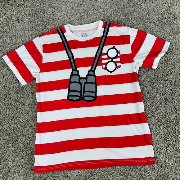 Where's Waldo Shirt Mens Medium Red White Striped Costume Short Sleeve - Picture 2 of 10
